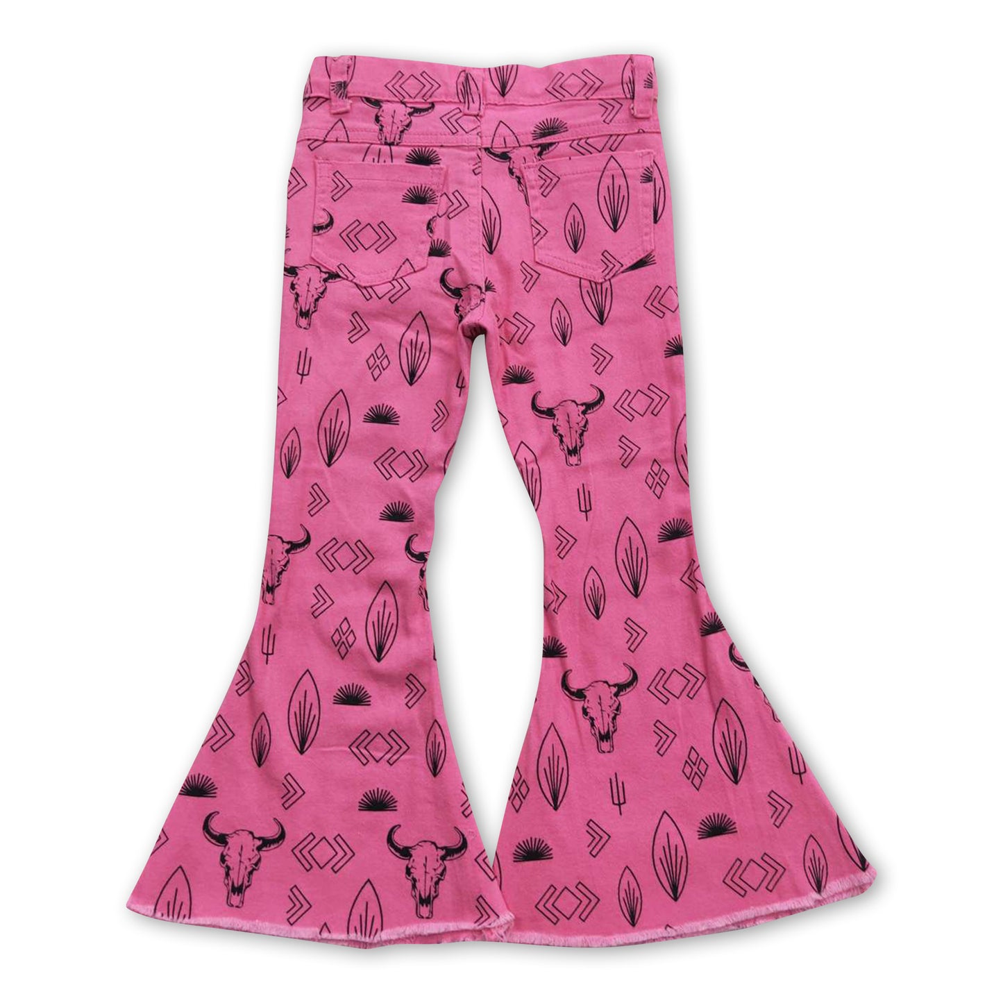 Hot pink bull skull cactus denim pants girls western jeans