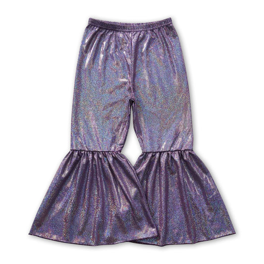 Purple shinny baby girls bell bottom pants