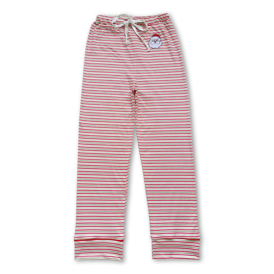 Santa embroidery red green stripe women Christmas pants