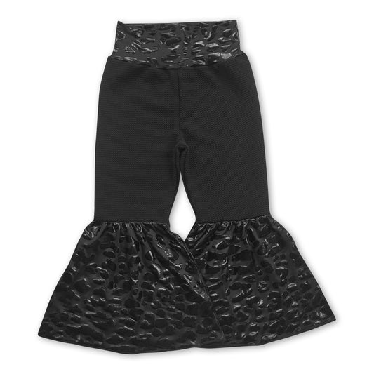 Black leopard kids girls bell bottom pants