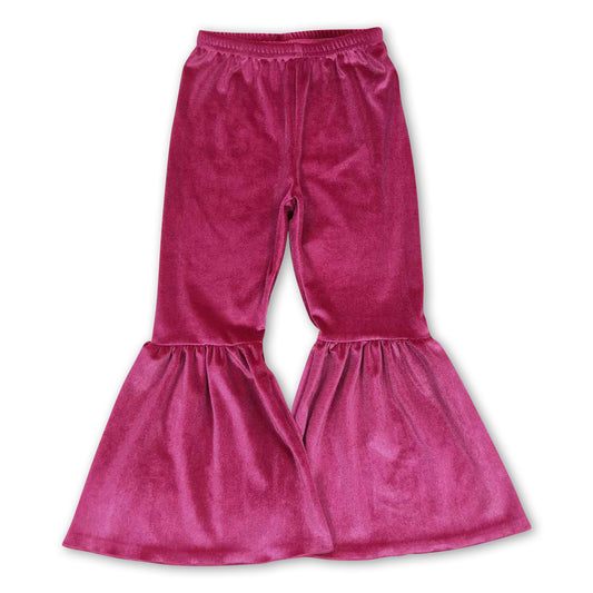 Hot pink velvet kids girls bell bottom pants