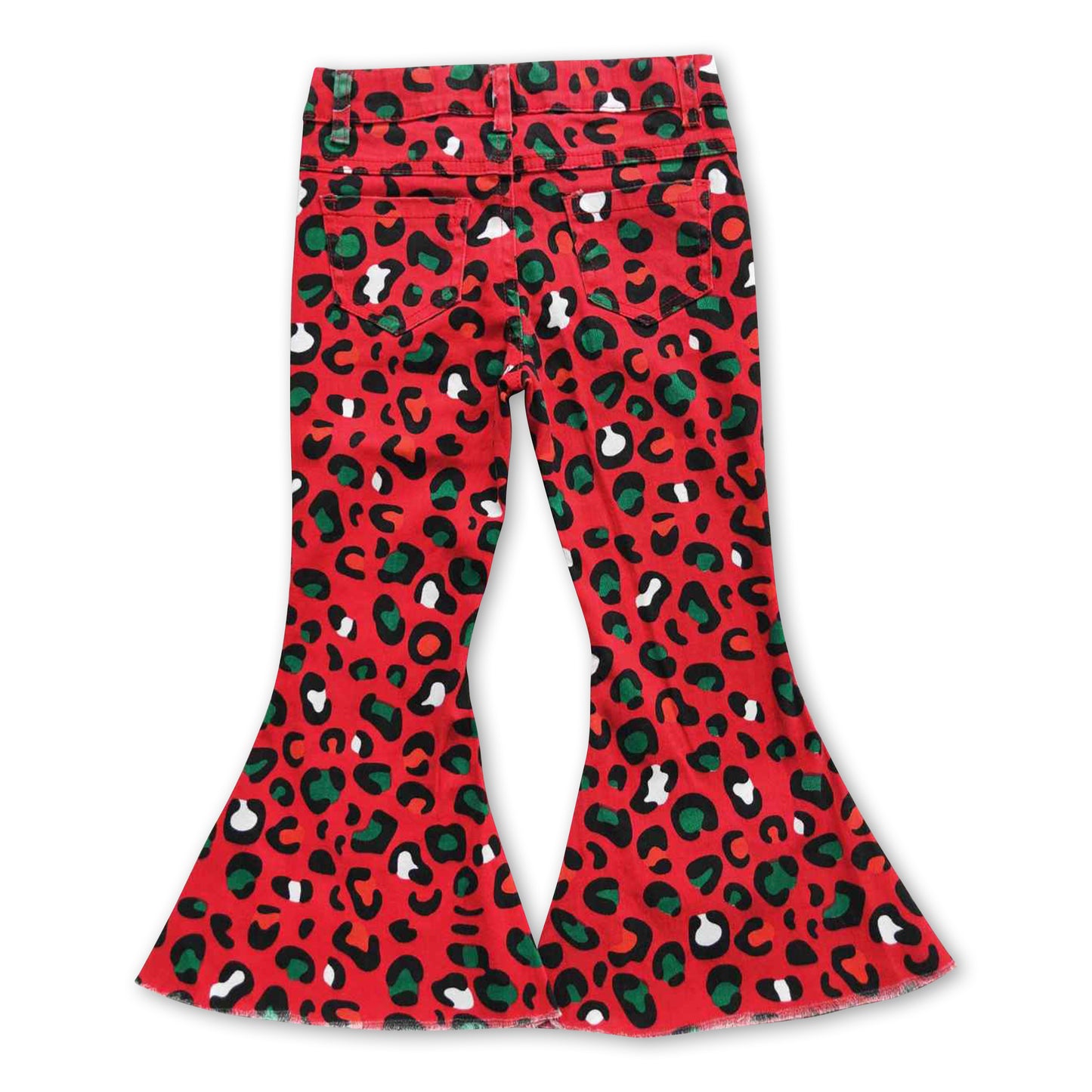 Red green leopard denim pants girls Christmas jeans