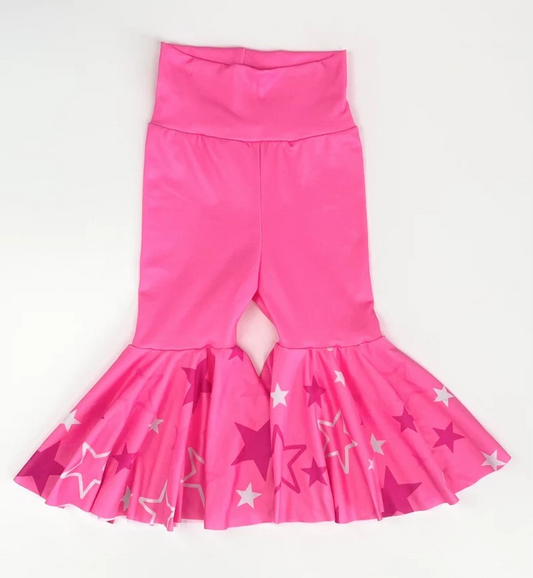 Hot pink stars girls bell bottom pants