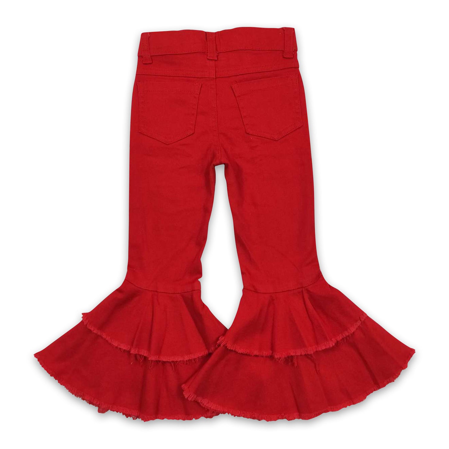 Red distressed ruffle bell bottom pants kids girls jeans