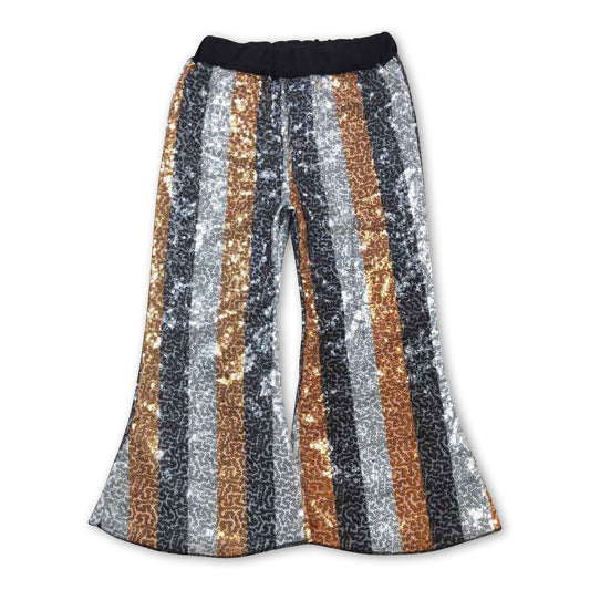 Black gold white stripe sequin girls Happy New Year pants