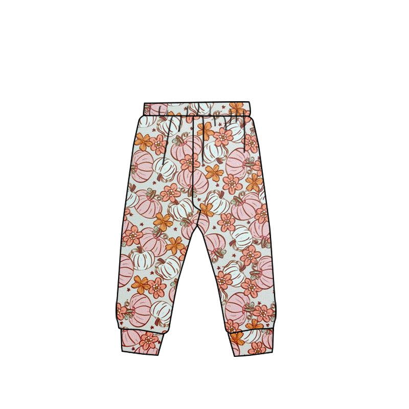 Pink pumpkin floral baby girls fall pants