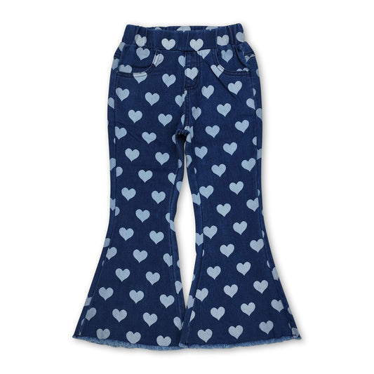 Heart print denim pants girls valentine's day jeans