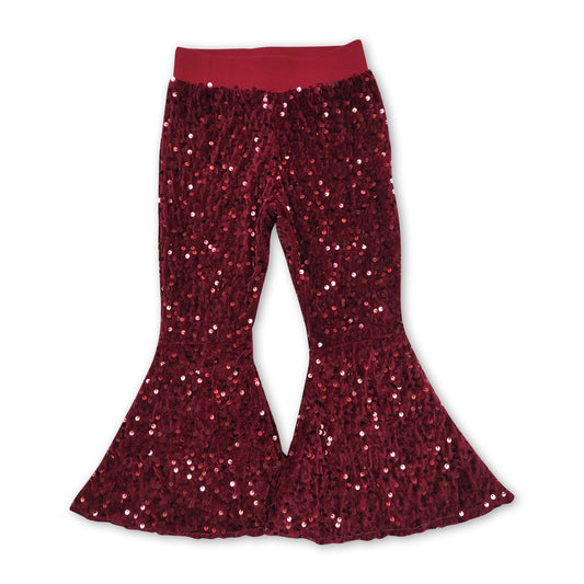 Maroon sequin lining baby girls bell bottom pants