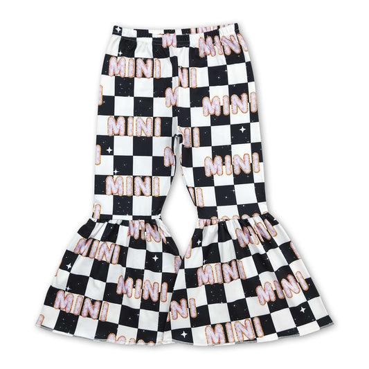 Black plaid mini mommy and me girls bell bottom pants