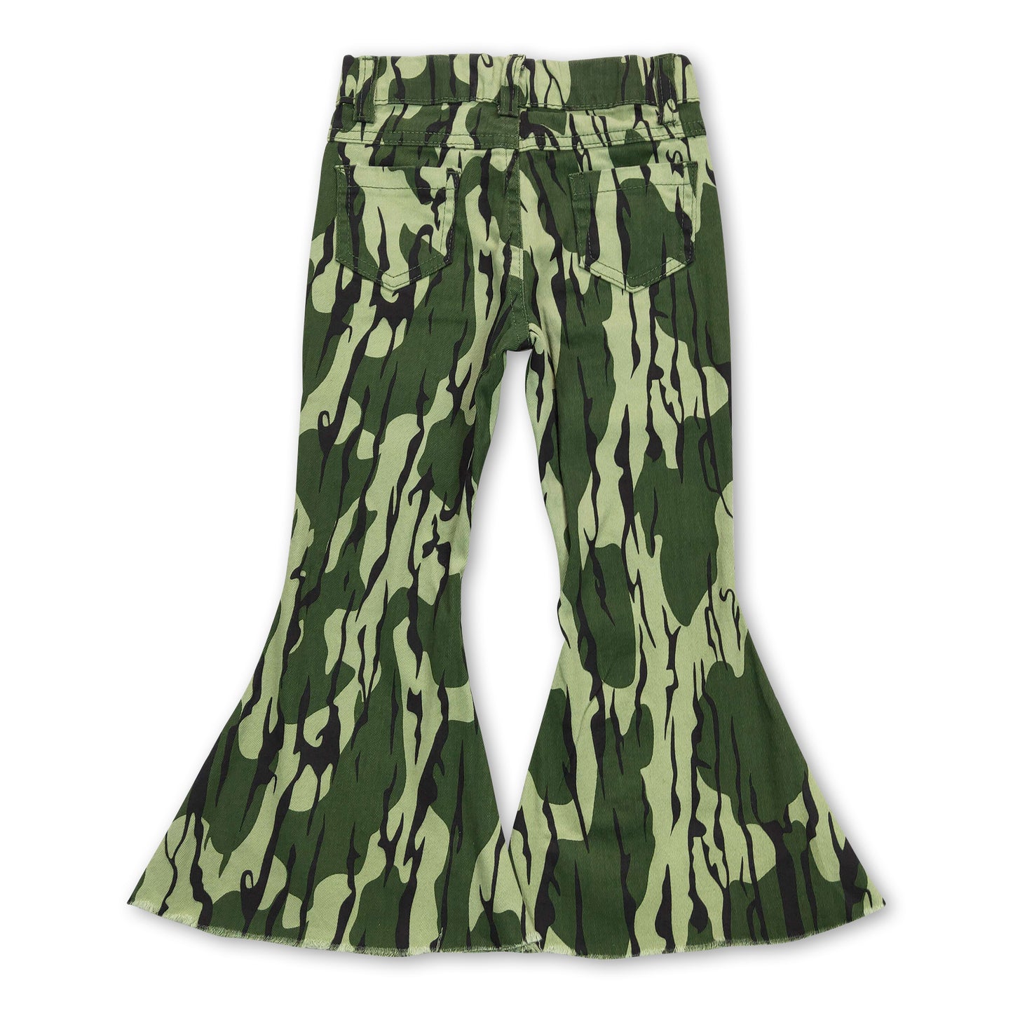 Olive camo denim pants girls bell bottom jeans
