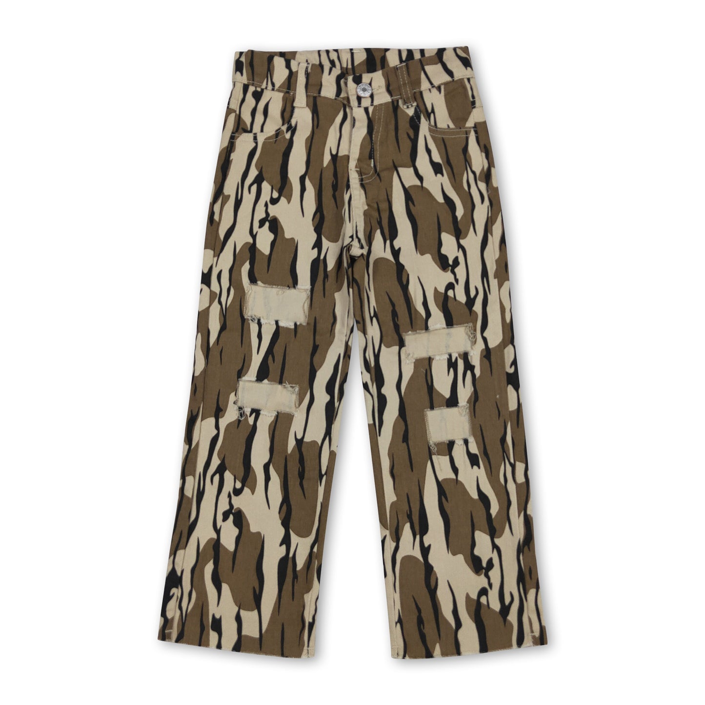 Olive camo denim pants hole kids boys jeans