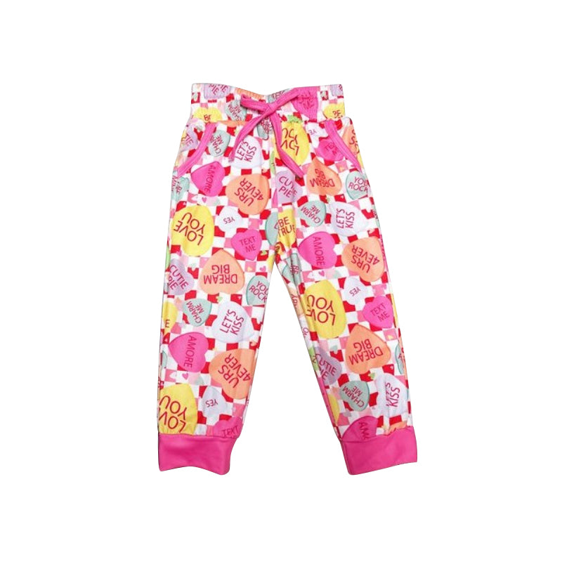 Love you heart plaid pockets girls valentine's pants