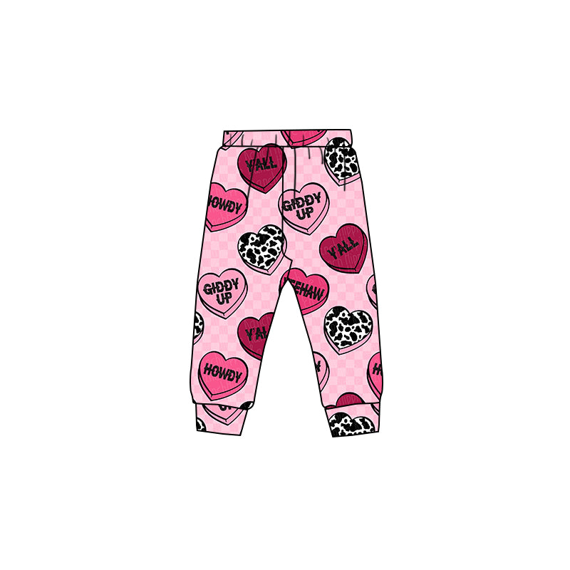 Pink plaid howdy heart western girls valentines pants