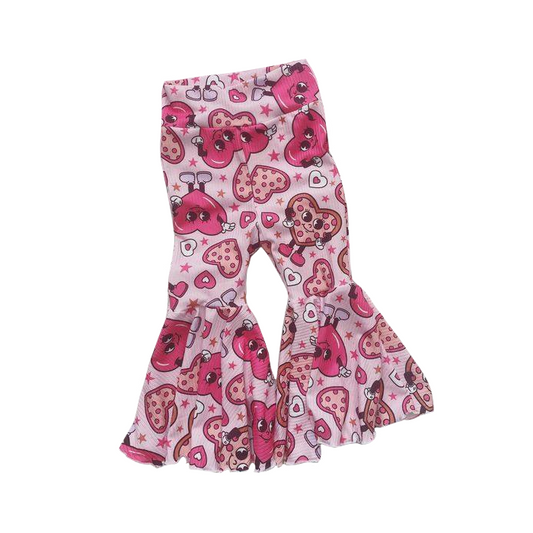 Heart cookie pink girls valentines bell bottom pants