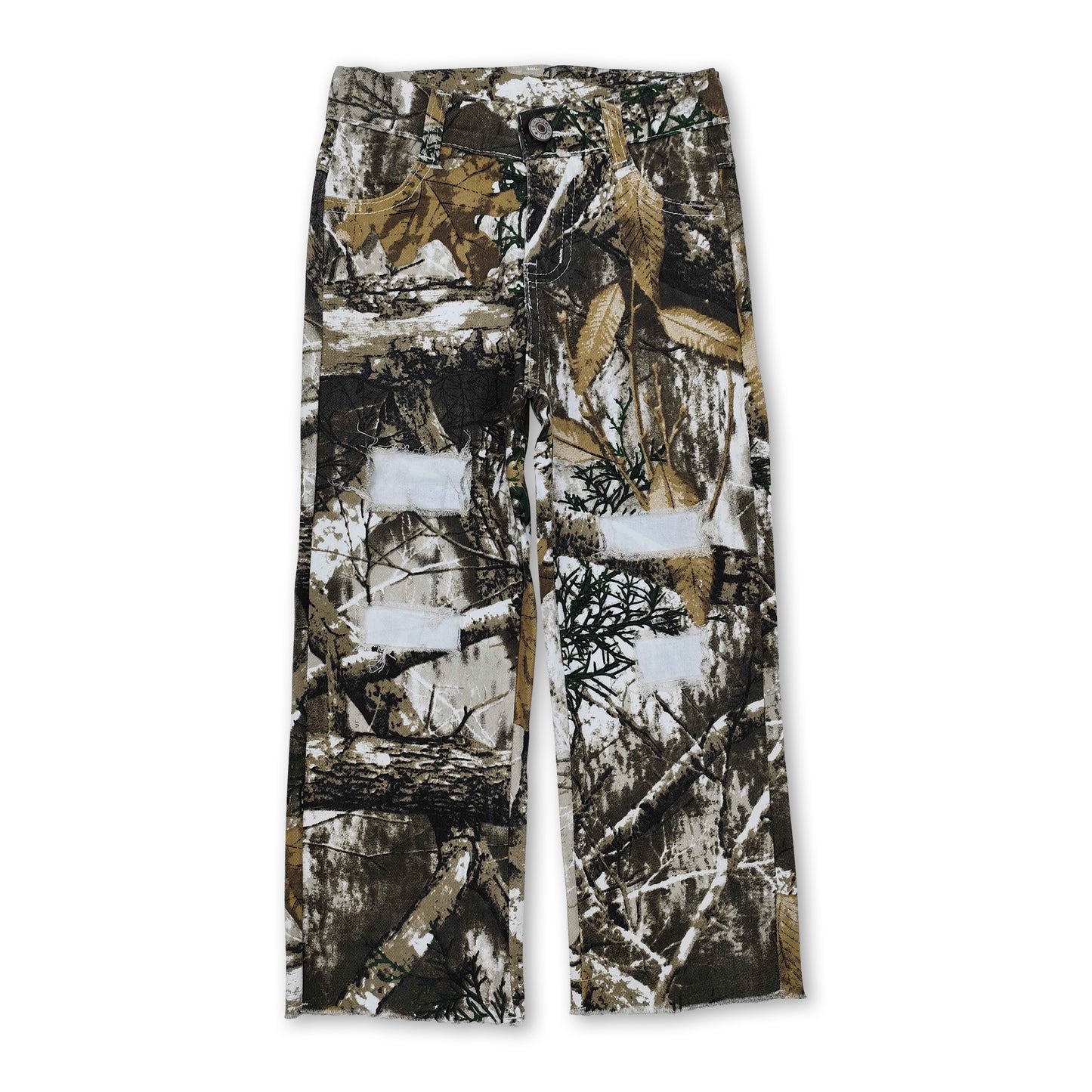 Leaves hole denim pants kids boys hunting jeans