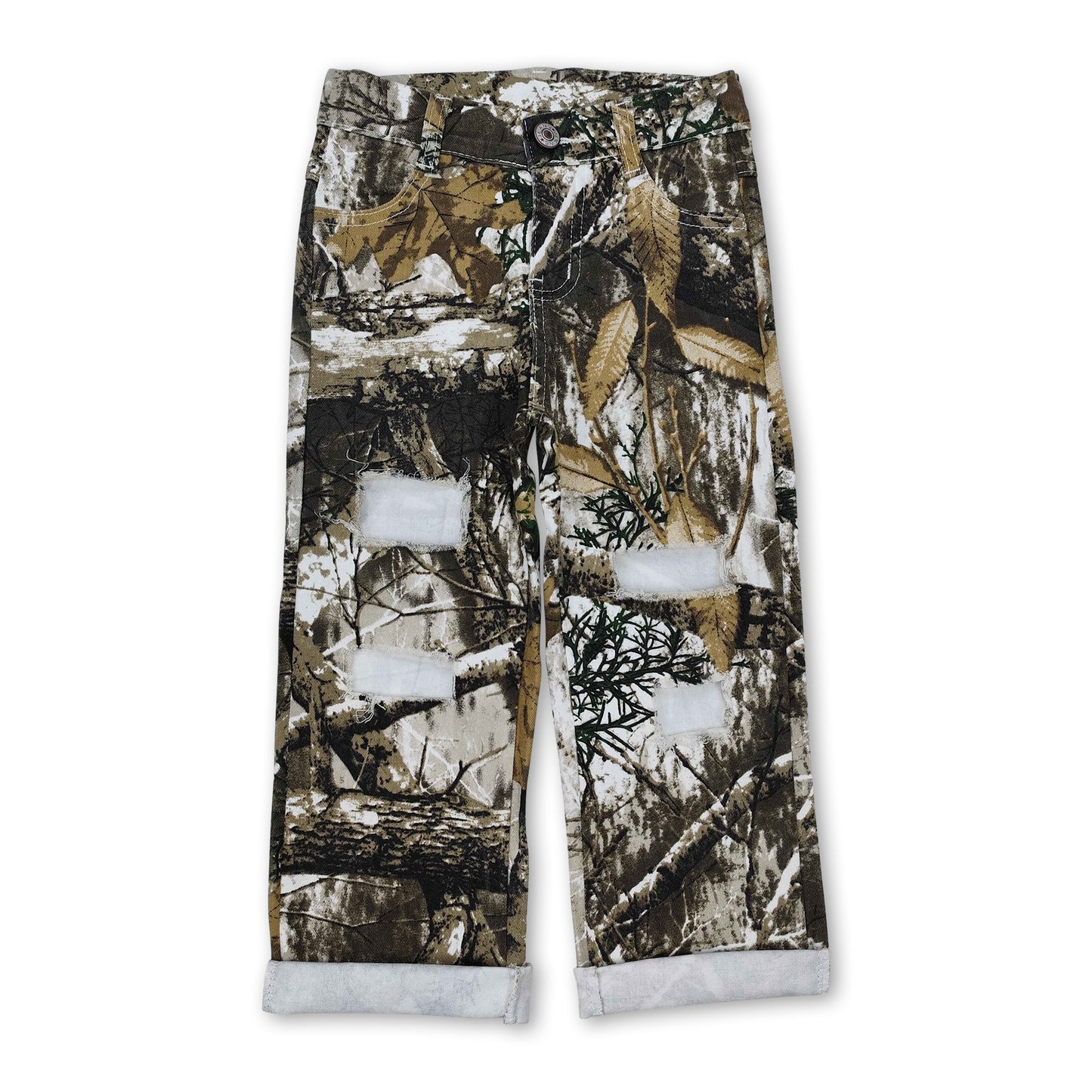 Leaves hole denim pants kids boys hunting jeans