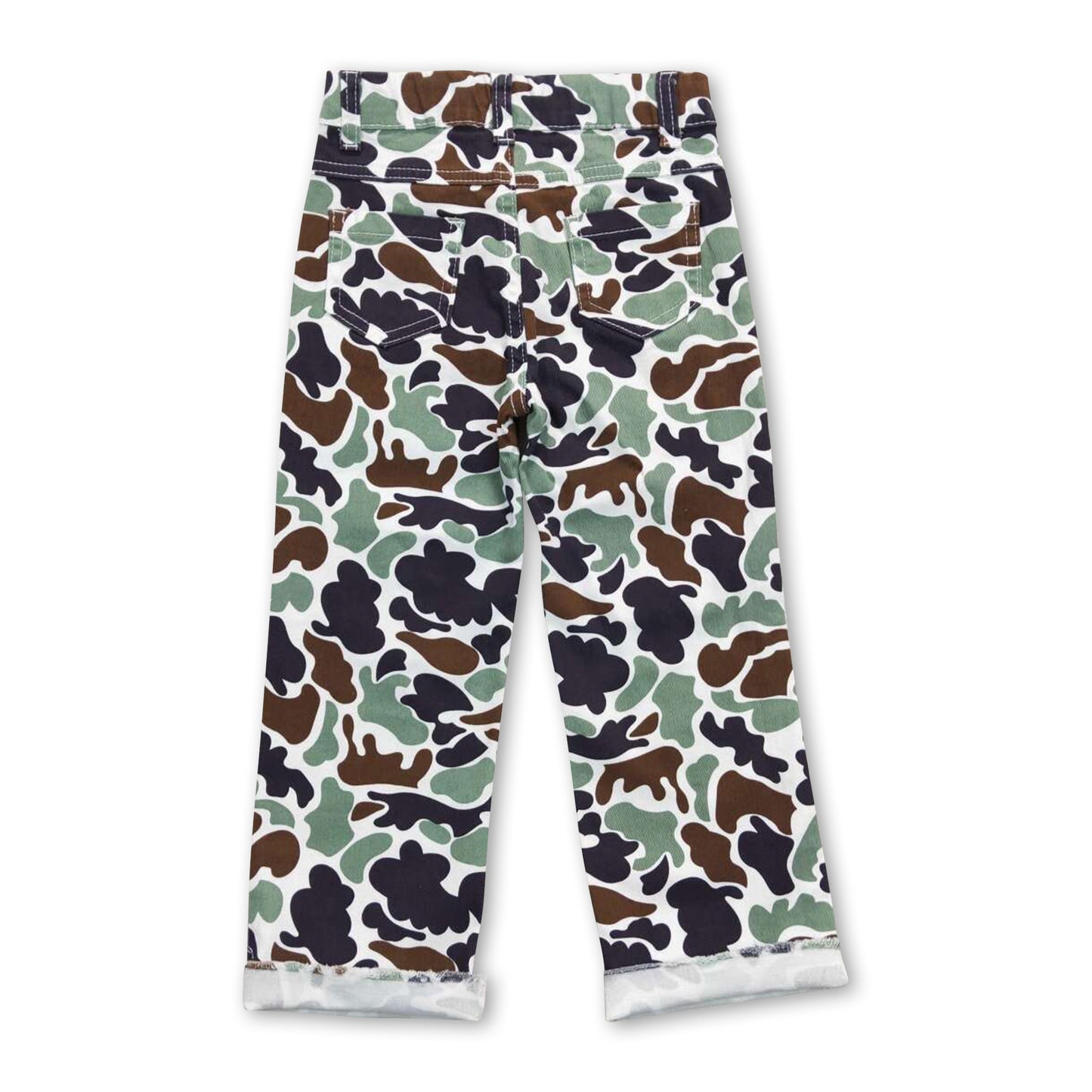 Green camo hole denim pants kids boys hunting jeans