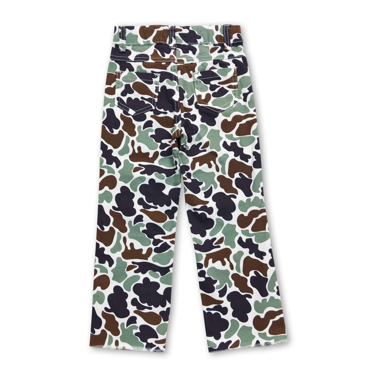 Green camo hole denim pants kids boys hunting jeans