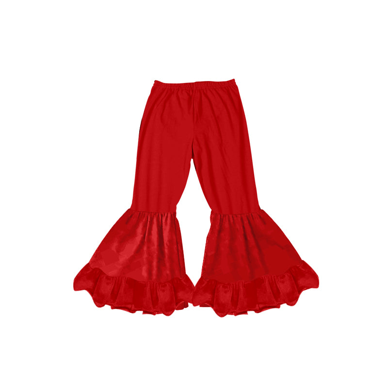 Red cotton ruffle girls bell bottom pants