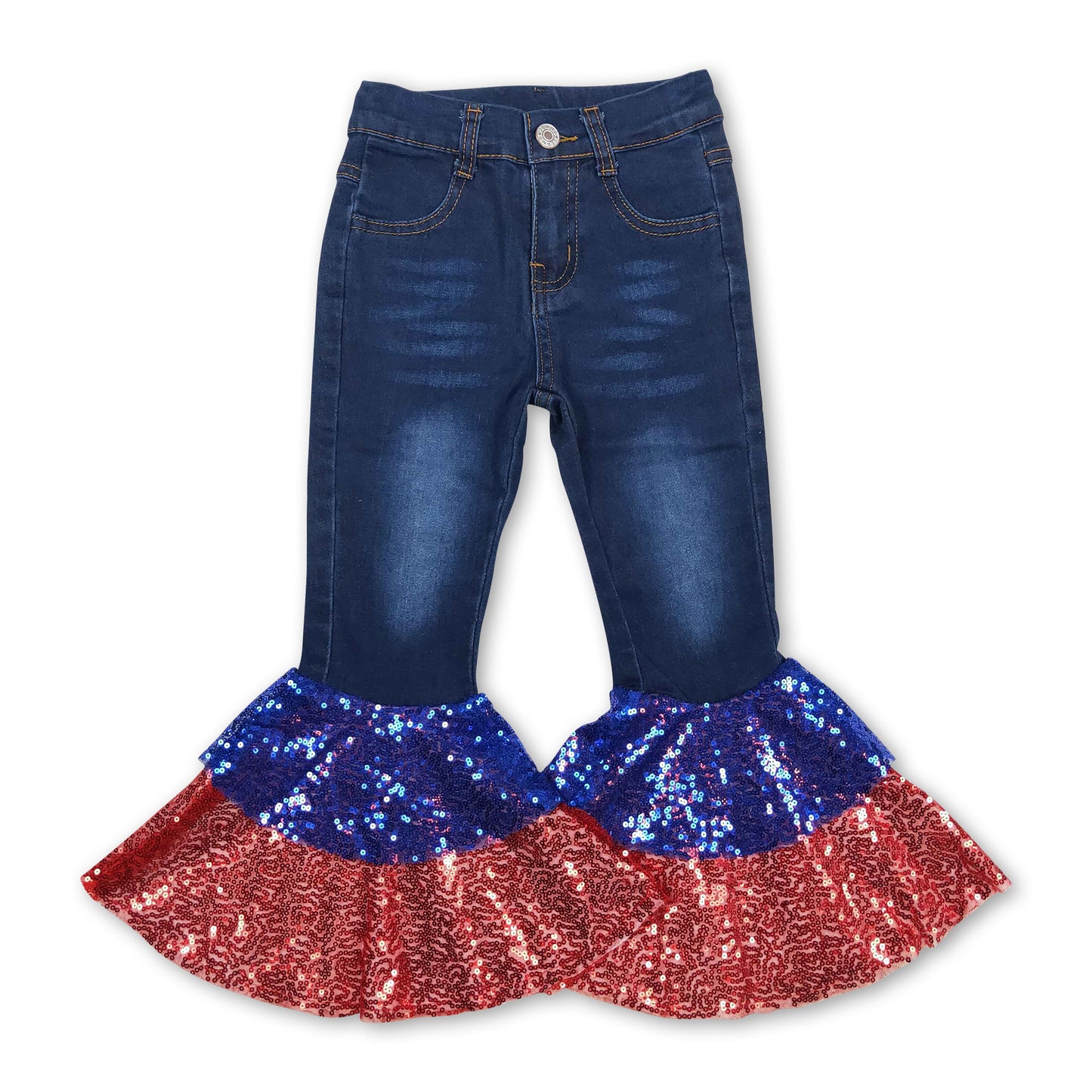 Blue red sequin kids girls 4th of july jeans