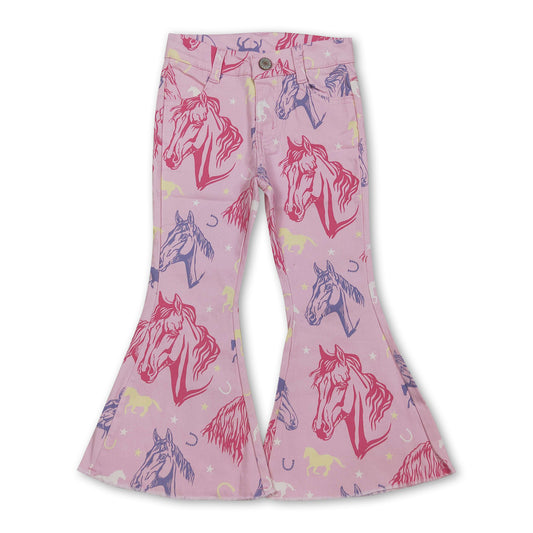 Pink horse stars denim pants kids girls western jeans