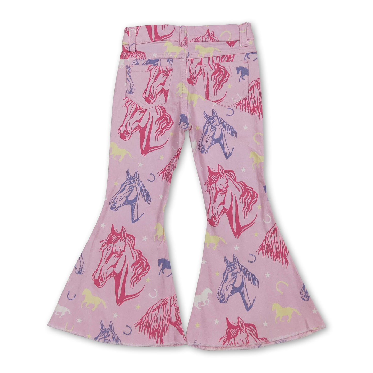 Pink horse stars denim pants kids girls western jeans