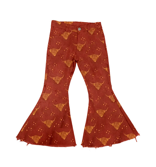 Highland cow denim pants girls flare jeans