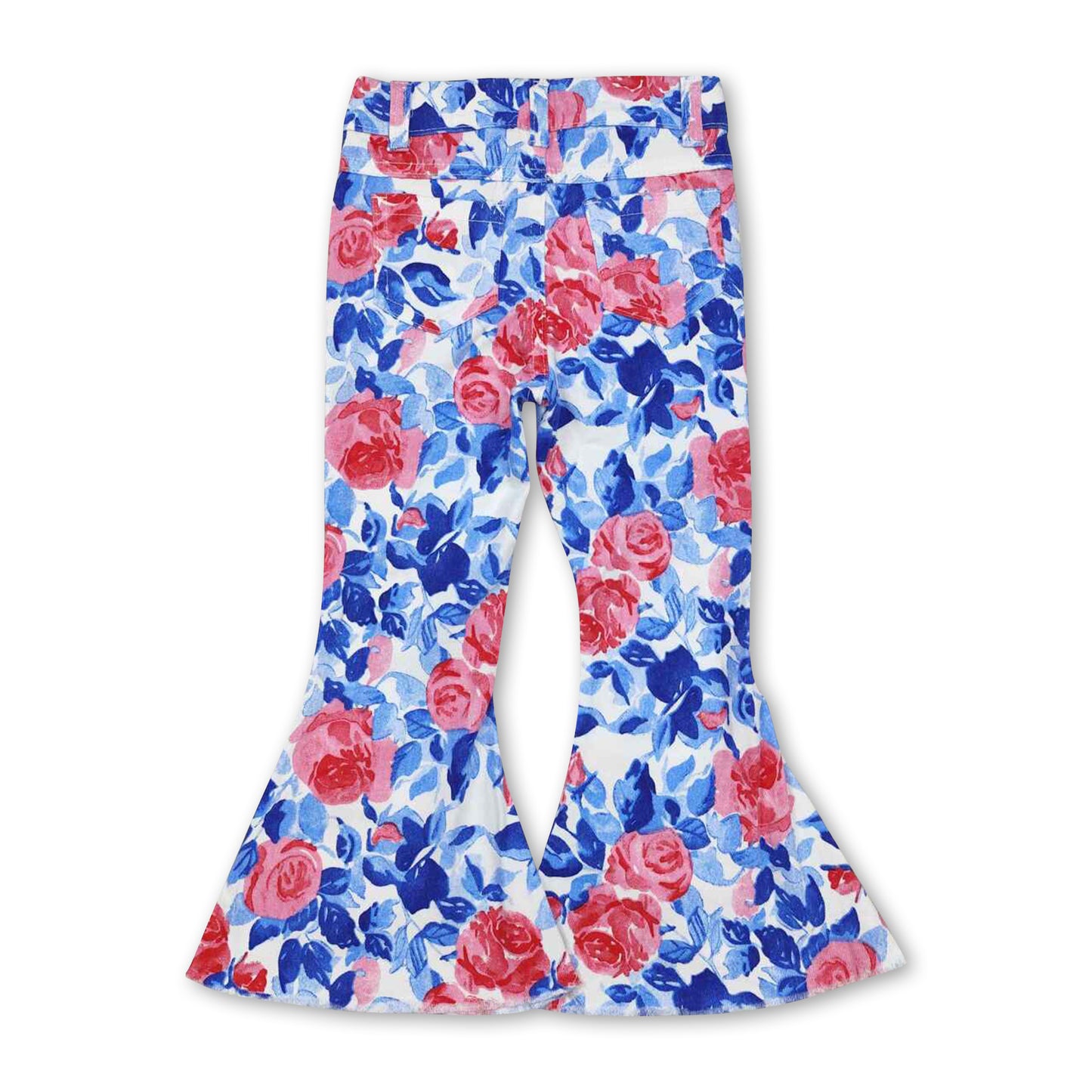 Blue floral flare jeans girls spring denim pants