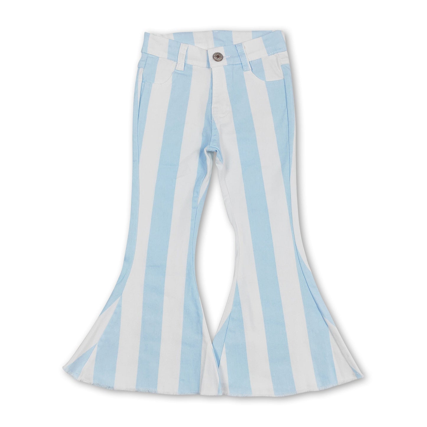 Light blue stripe flare jeans girls denim pants