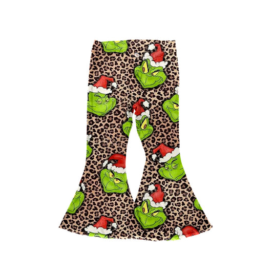 Leopard green face flare jeans girls Christmas denim pants