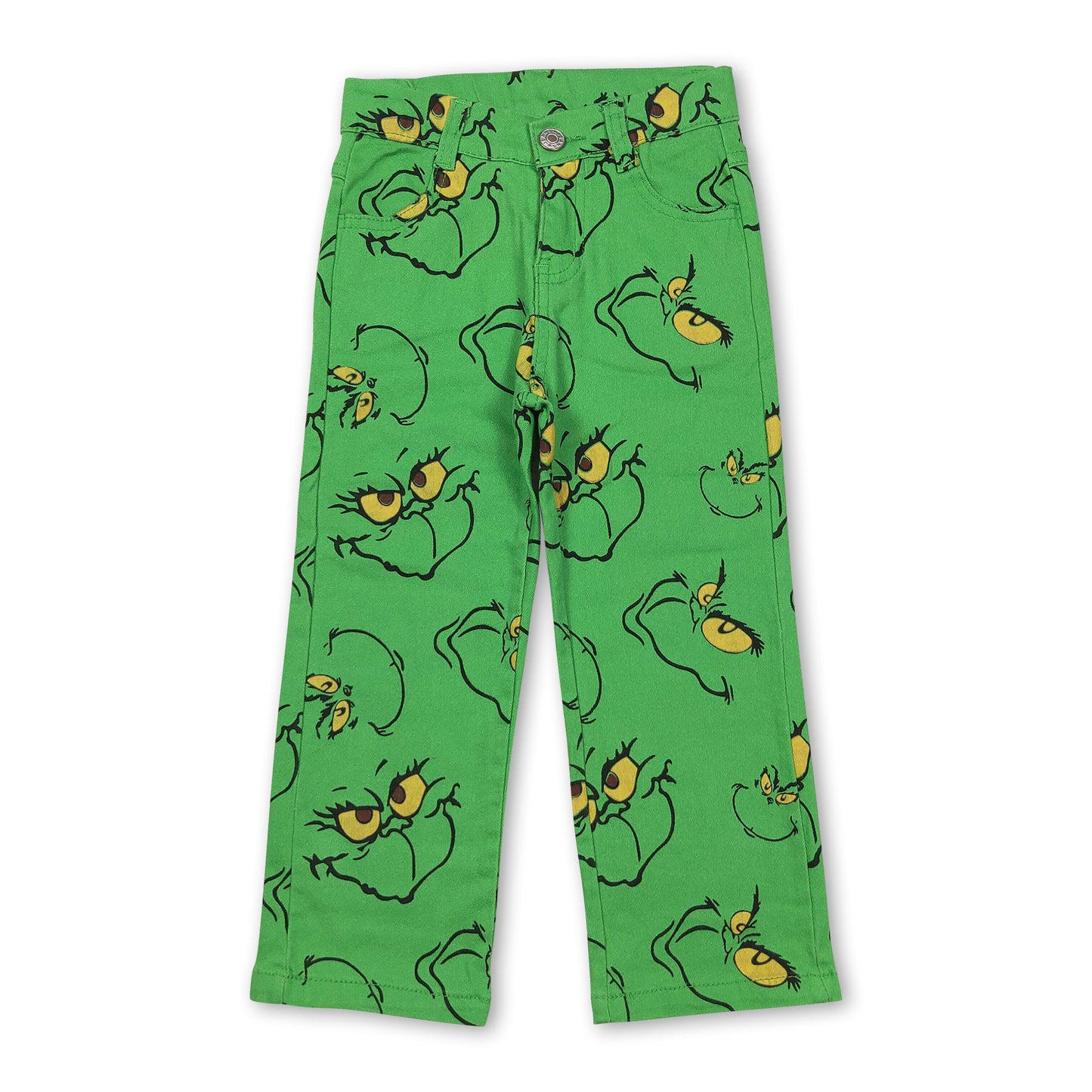 Green face kids boys Christmas denim pants