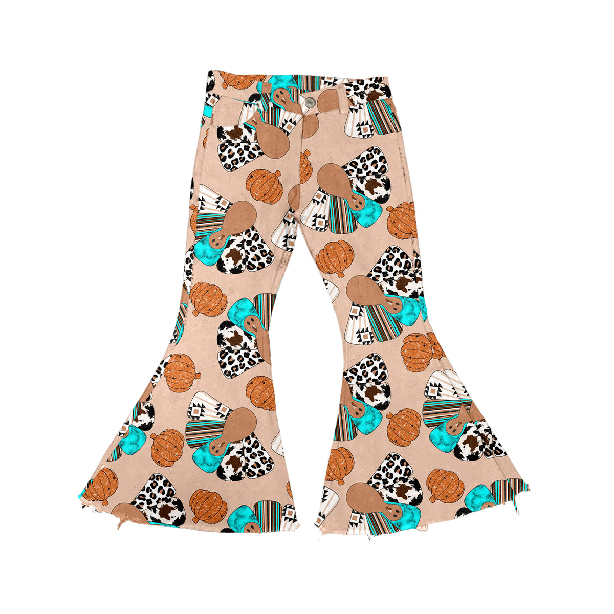 Leopard turkey pumpkin kids girls Thanksgiving jeans