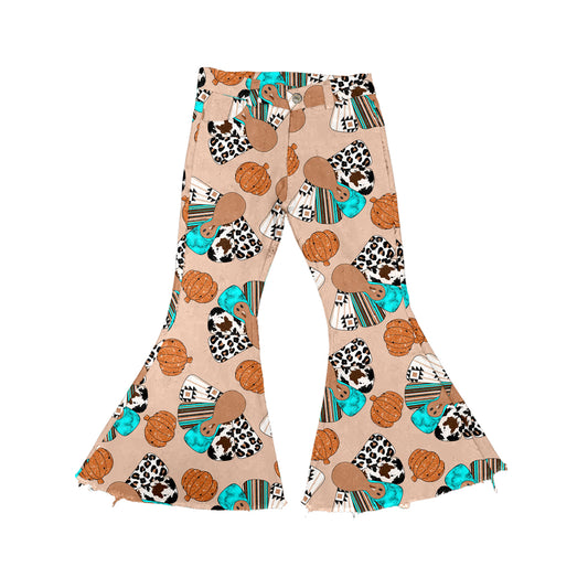 Leopard turkey pumpkin kids girls Thanksgiving jeans