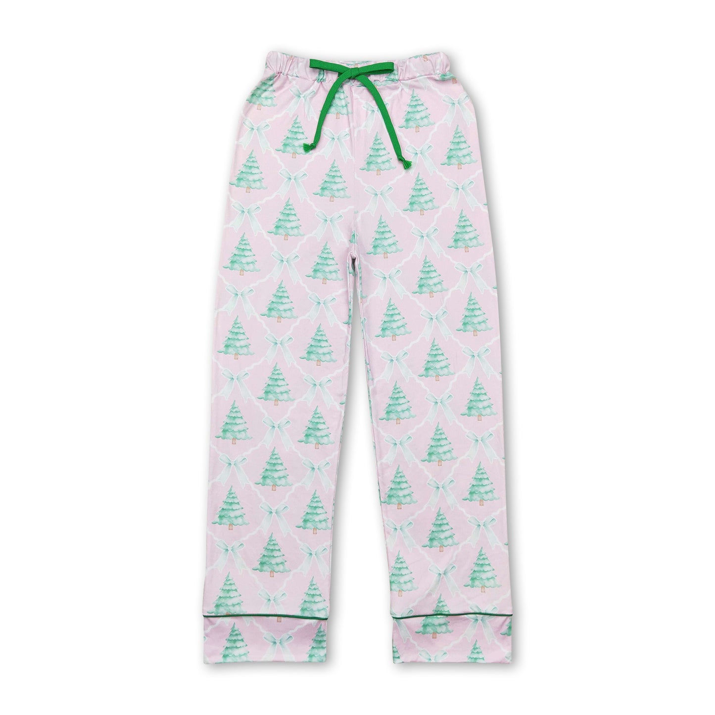 Pink Christmas tree bow adult women pants sleepwear bottom