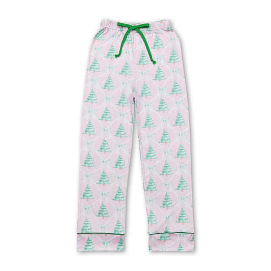 Pink Christmas tree bow adult women pants sleepwear bottom