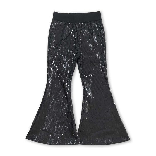 Black sequin kids girls bell bottom pants