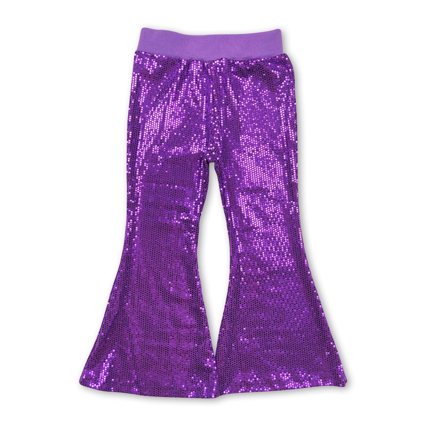 Purple sequin kids girls bell bottom pants