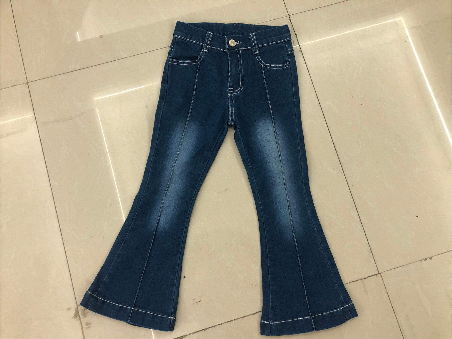 Washed blue jeans baby girls denim pants