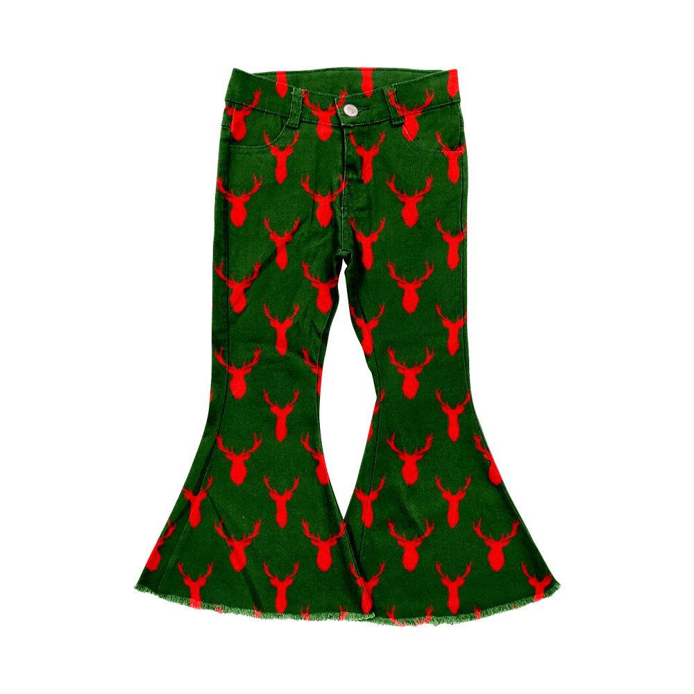 Green red deer kids girls Christmas jeans