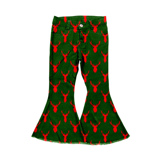 Green red deer kids girls Christmas jeans