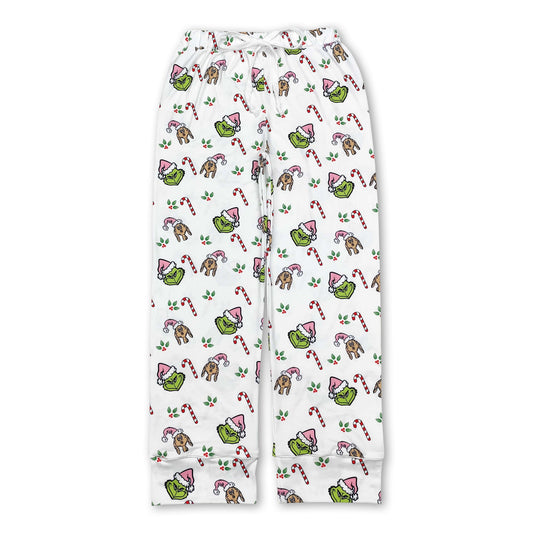 Pink candy cane green face adult women Christmas pants