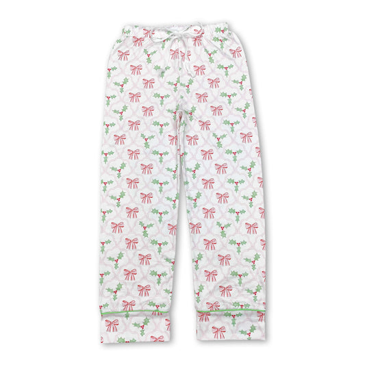 Pink bow Christmas berry adult women sleepwear bottom