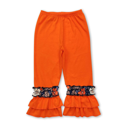 Orange cotton ruffle kids girls fall pants