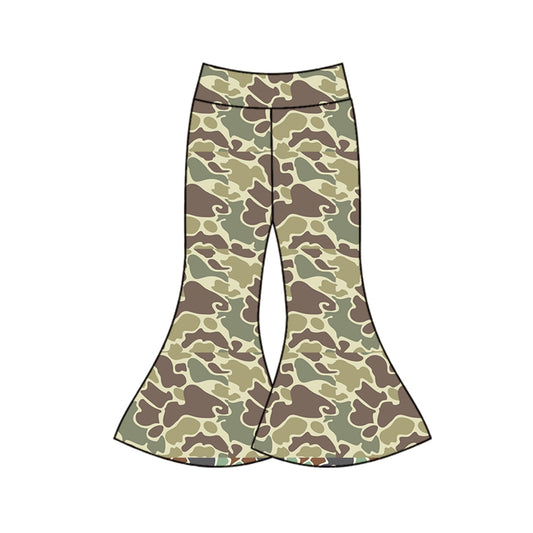 Green camo kids girls flare pants
