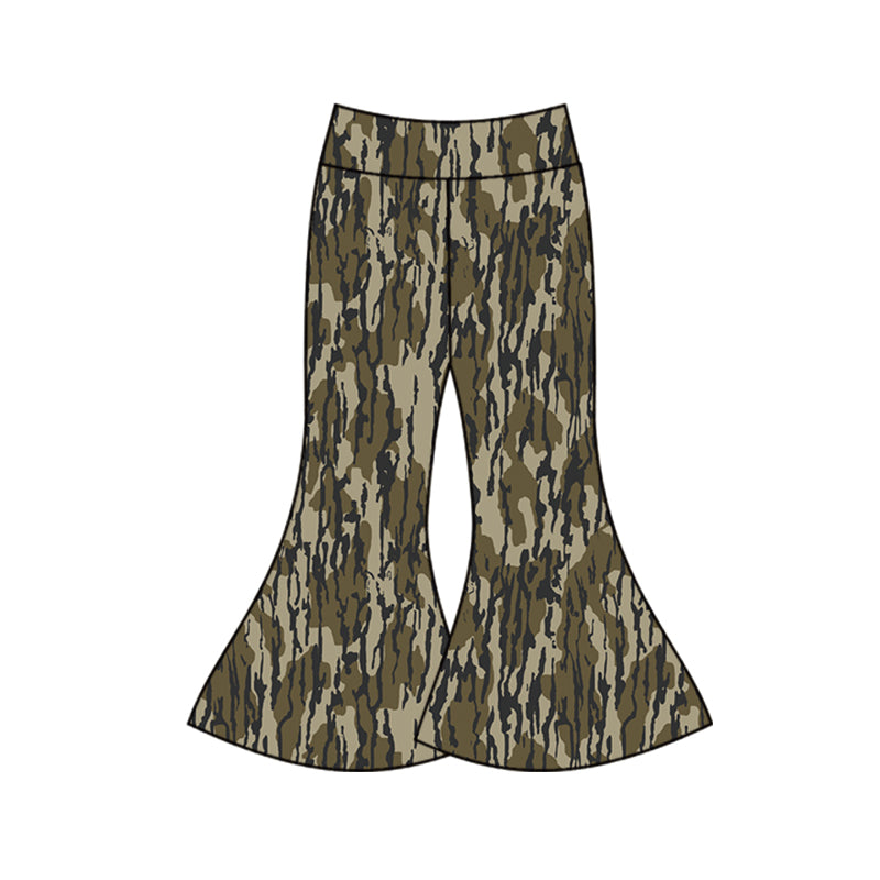 Green camo kids girls flare pants
