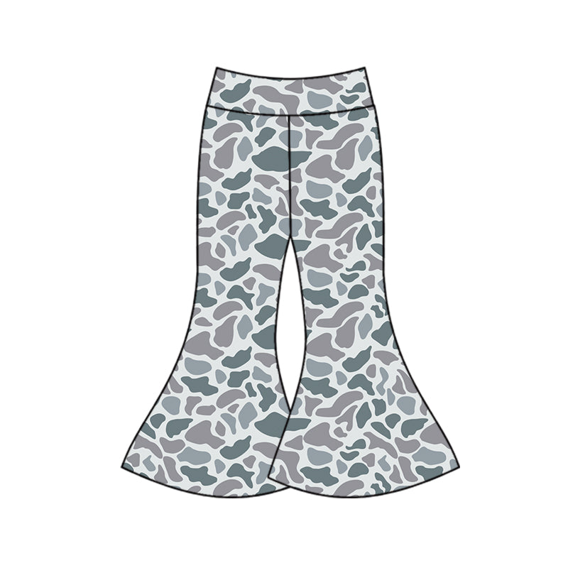 Grey camo kids girls flare pants