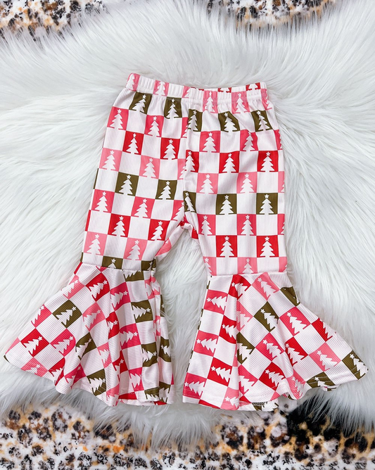 Plaid Christmas tree baby girls bell bottom pants
