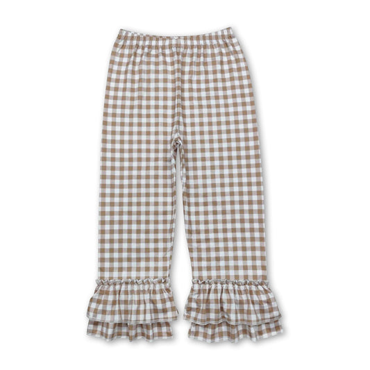 Khaki plaid ruffle baby girls pants