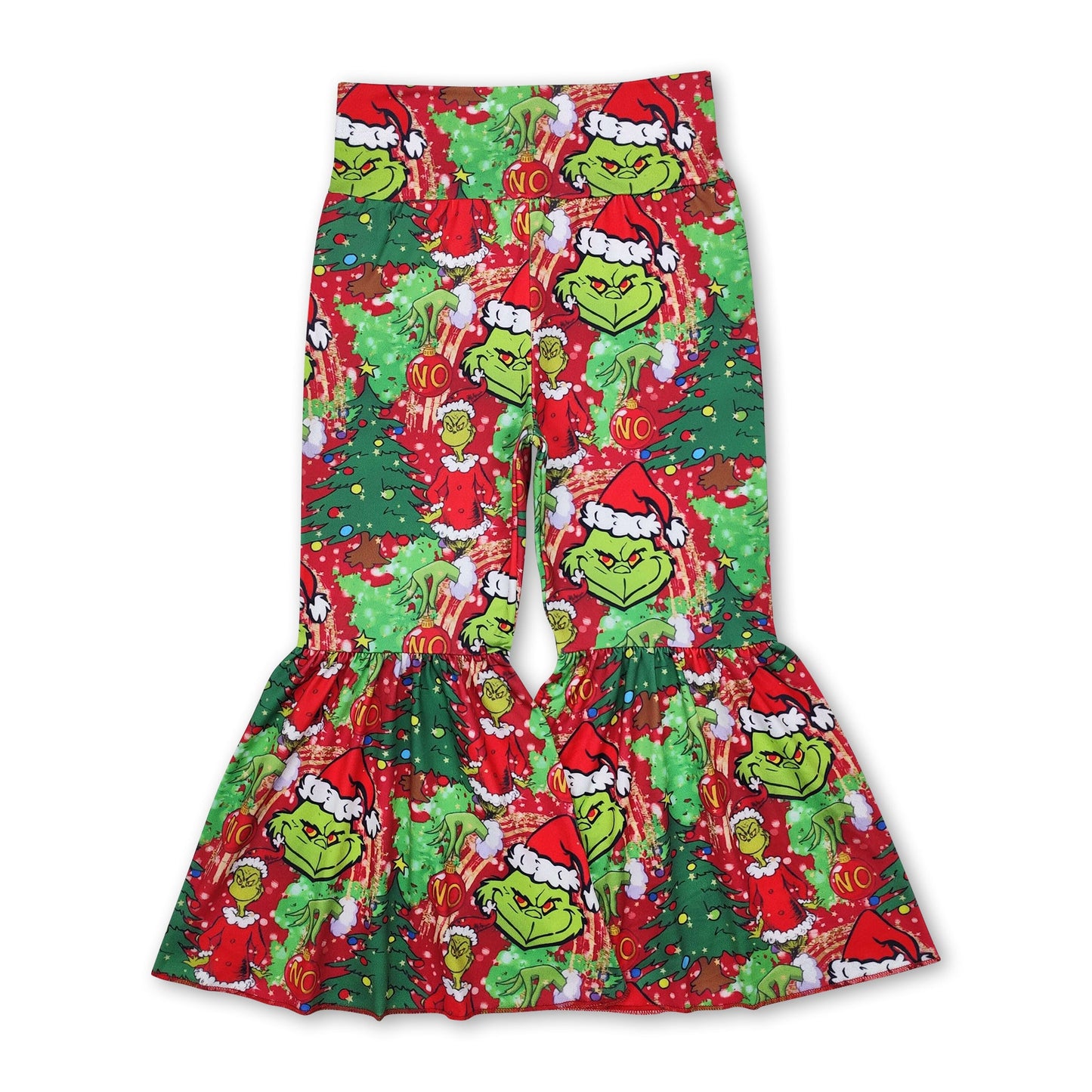 Green face kids girls Christmas bell bottom pants