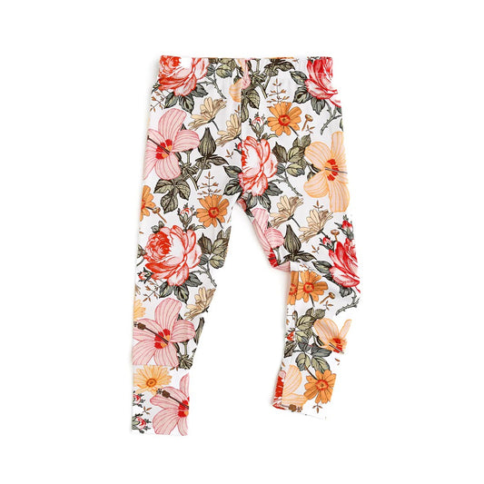 Beige pink floral baby girls pants